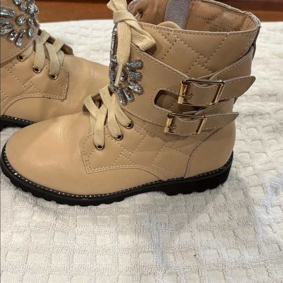 Embellished Beige Ankle Boots - Picture 2 of 6